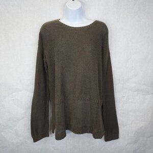 Oak + Fort Peplum Sweater Women's S Moss Green Casual Cotton Stretch Knit Cabin